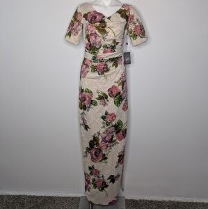 NWT Adrianna Papell Cream Pink Floral Sequin & Bead Accent Short Sleeve Maxi 4